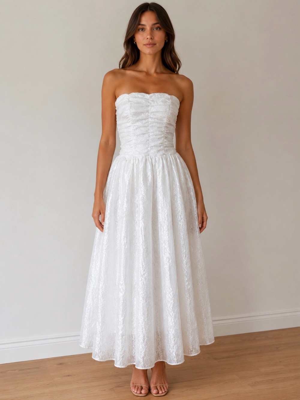 Lulu's White Strapless Textured Maxi Dress